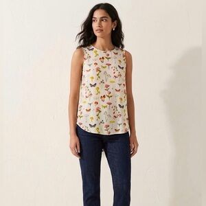 Equipment femme 100% Silk Ivory Cottagecore Sleeveless Top Mushroom Butterfly -S